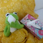 Kermit der Frosch niest in ein Taschentuch